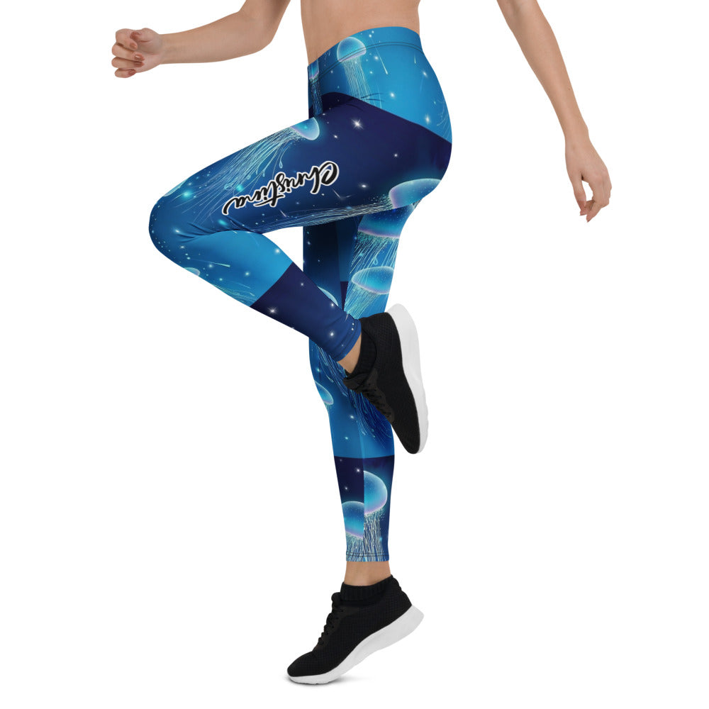 Personalisierte Damen Sportleggings Quallen Motiv Blau Ozean Design Fitness Yoga Leggings S247