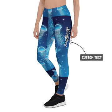 Personalisierte Damen Sportleggings Quallen Motiv Blau Ozean Design Fitness Yoga Leggings S247 - XL