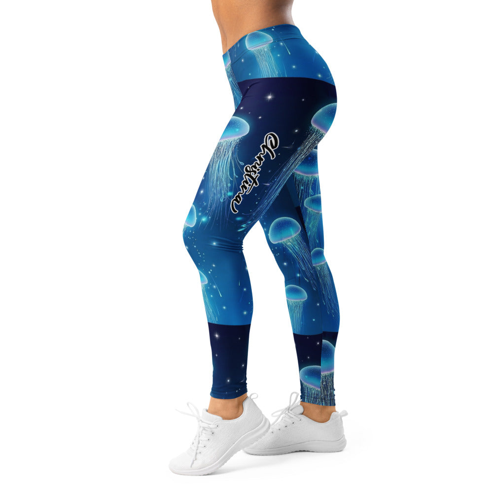 Personalisierte Damen Sportleggings Quallen Motiv Blau Ozean Design Fitness Yoga Leggings S247