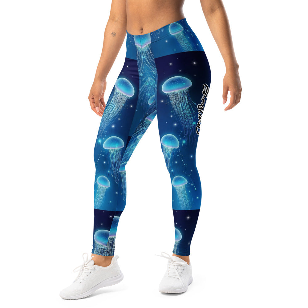 Personalisierte Damen Sportleggings Quallen Motiv Blau Ozean Design Fitness Yoga Leggings S247