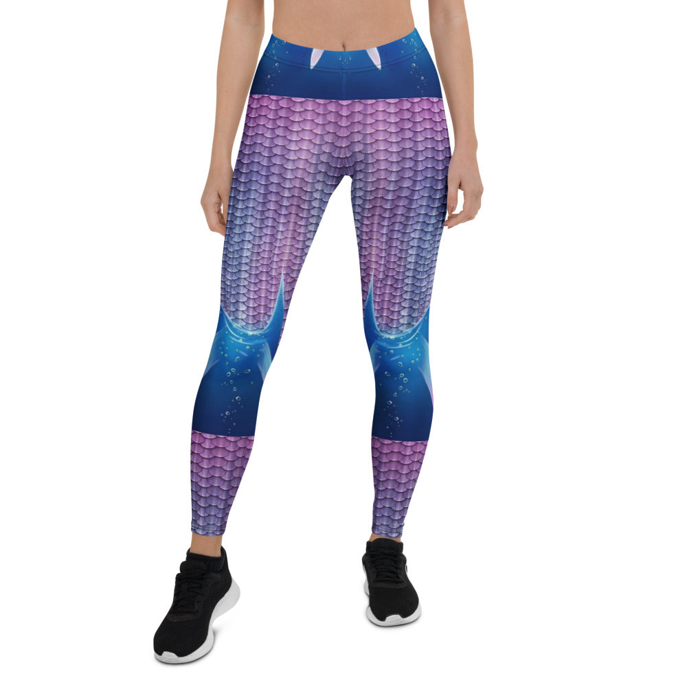 Personalisierte Damen Sportleggings Meerjungfrau Design Lila Blau Fitness Leggings Schuppenmuster G711