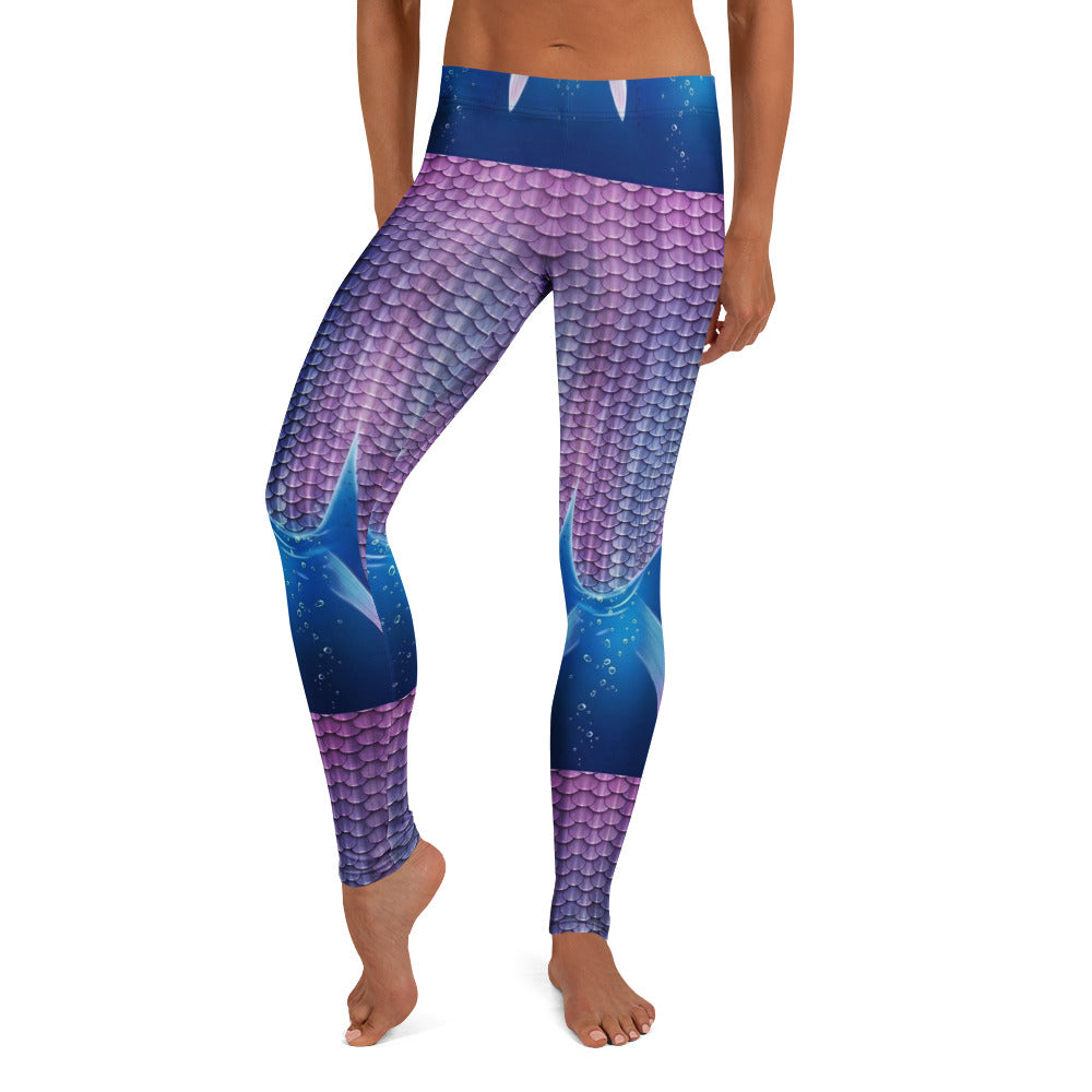 Personalisierte Damen Sportleggings Meerjungfrau Design Lila Blau Fitness Leggings Schuppenmuster G711