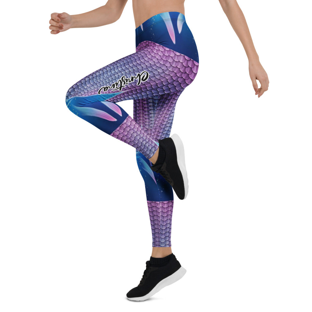 Personalisierte Damen Sportleggings Meerjungfrau Design Lila Blau Fitness Leggings Schuppenmuster G711