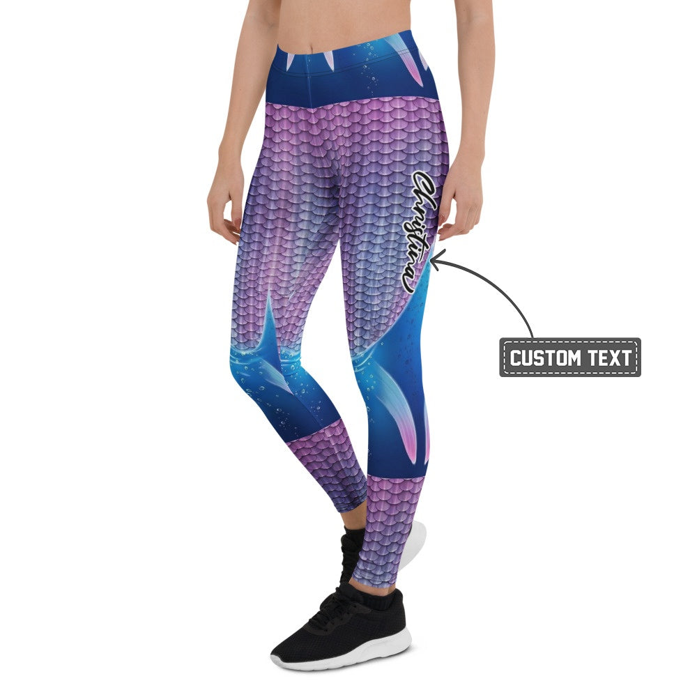 Personalisierte Damen Sportleggings Meerjungfrau Design Lila Blau Fitness Leggings Schuppenmuster G711 - XL