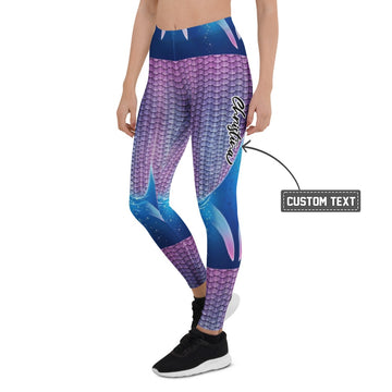 Personalisierte Damen Sportleggings Meerjungfrau Design Lila Blau Fitness Leggings Schuppenmuster G711 - XL