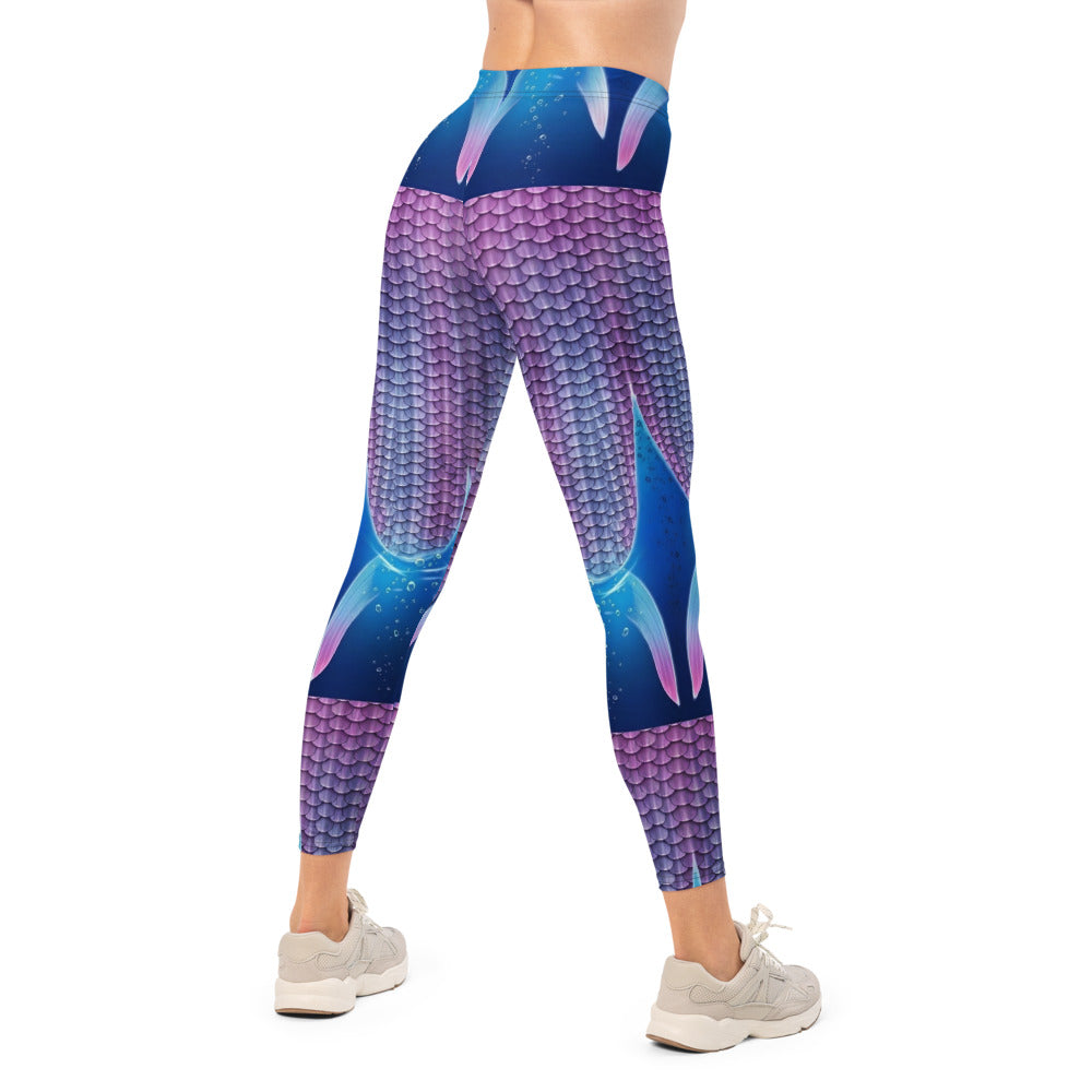 Personalisierte Damen Sportleggings Meerjungfrau Design Lila Blau Fitness Leggings Schuppenmuster G711