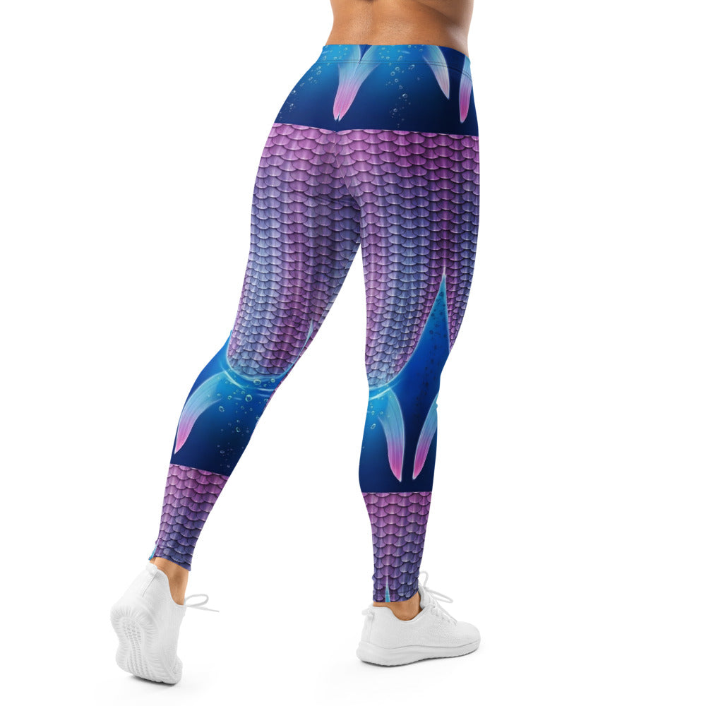 Personalisierte Damen Sportleggings Meerjungfrau Design Lila Blau Fitness Leggings Schuppenmuster G711