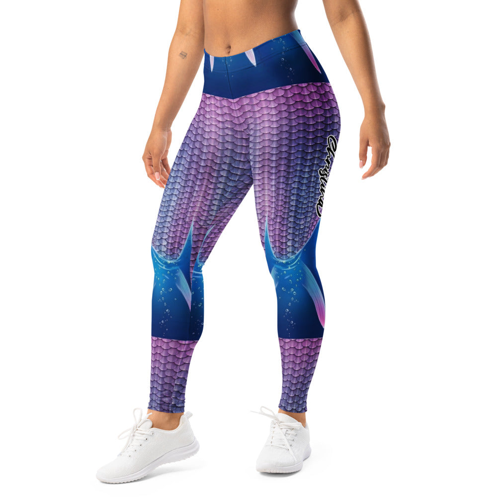 Personalisierte Damen Sportleggings Meerjungfrau Design Lila Blau Fitness Leggings Schuppenmuster G711