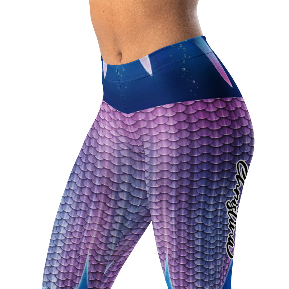 Personalisierte Damen Sportleggings Meerjungfrau Design Lila Blau Fitness Leggings Schuppenmuster G711