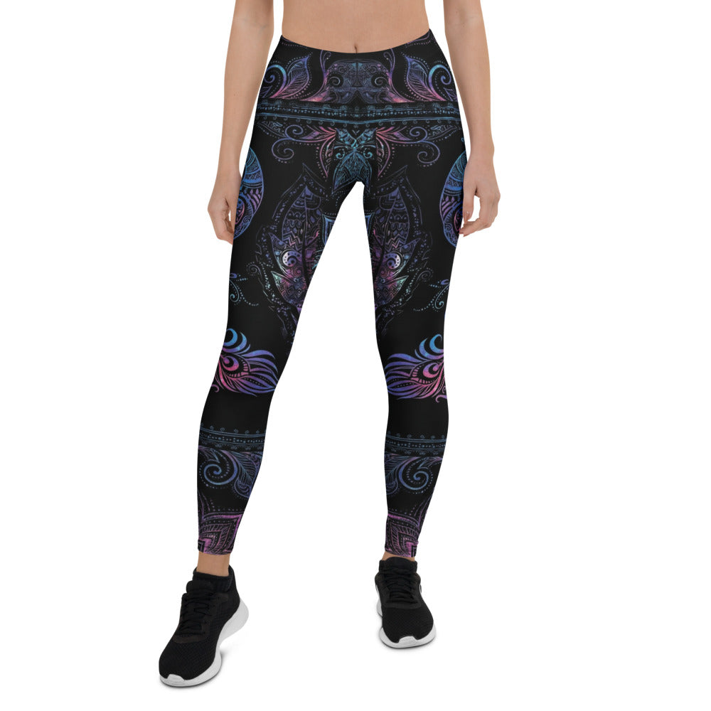 Personalisierte Damen Sportleggings Mandala Ornament Design Schwarz Blau Lila Fitness Yoga Leggings N212