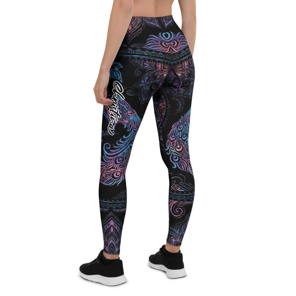 Personalisierte Damen Sportleggings Mandala Ornament Design Schwarz Blau Lila Fitness Yoga Leggings N212