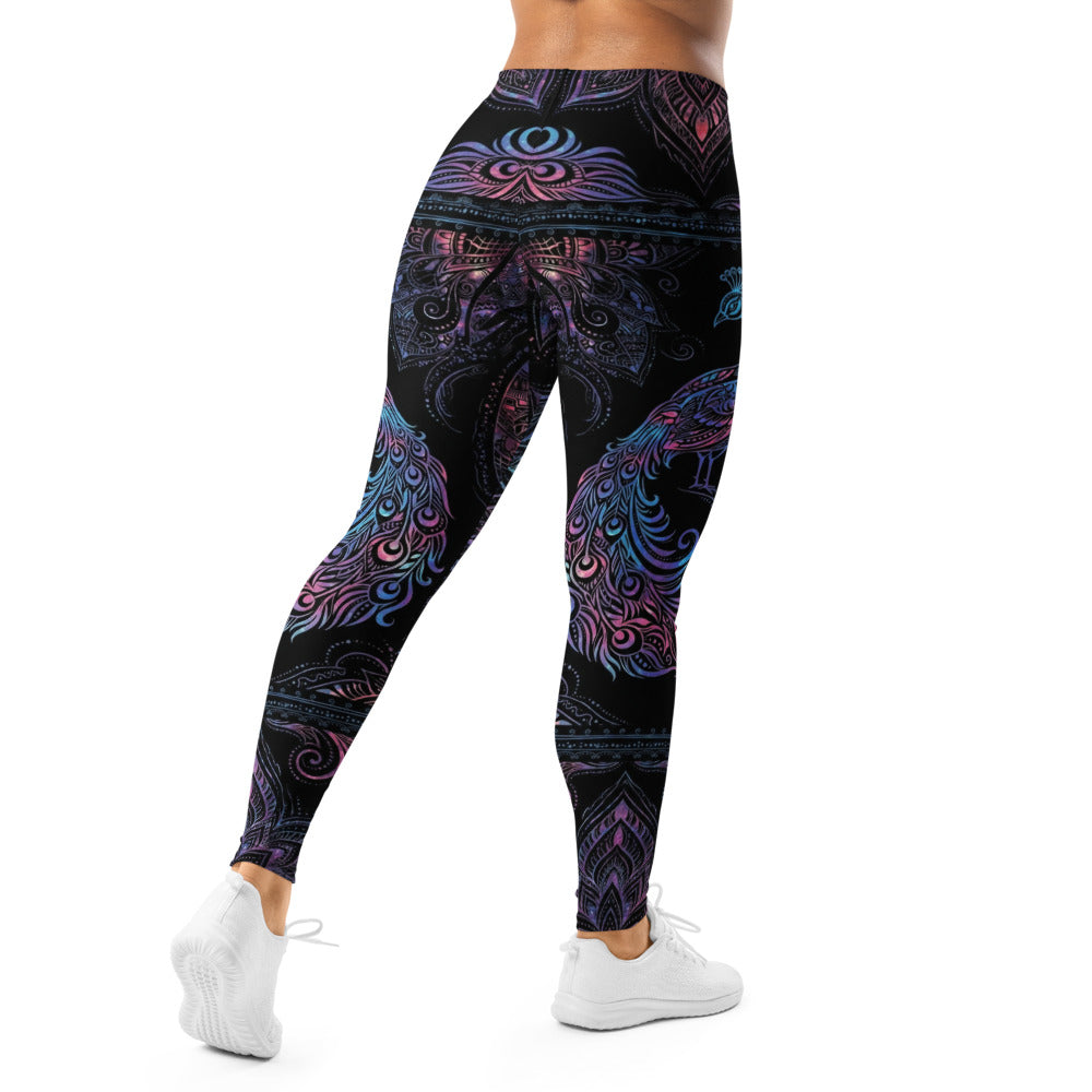 Personalisierte Damen Sportleggings Mandala Ornament Design Schwarz Blau Lila Fitness Yoga Leggings N212