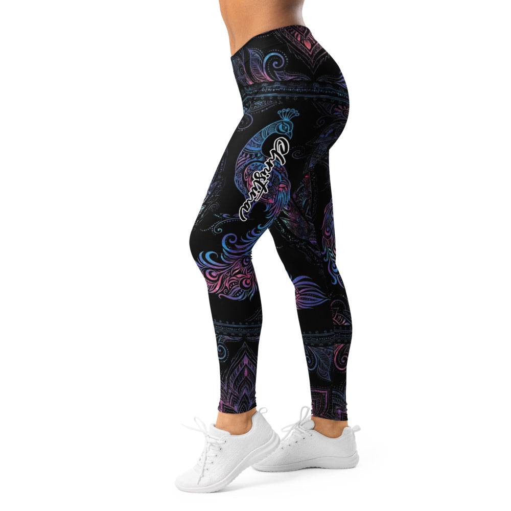 Personalisierte Damen Sportleggings Mandala Ornament Design Schwarz Blau Lila Fitness Yoga Leggings N212