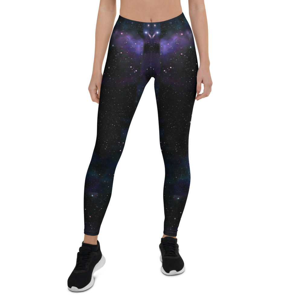 Personalisierte Damen Sportleggings Galaxy Design Schwarz Lila Fitness Leggings Weltraum Print S329