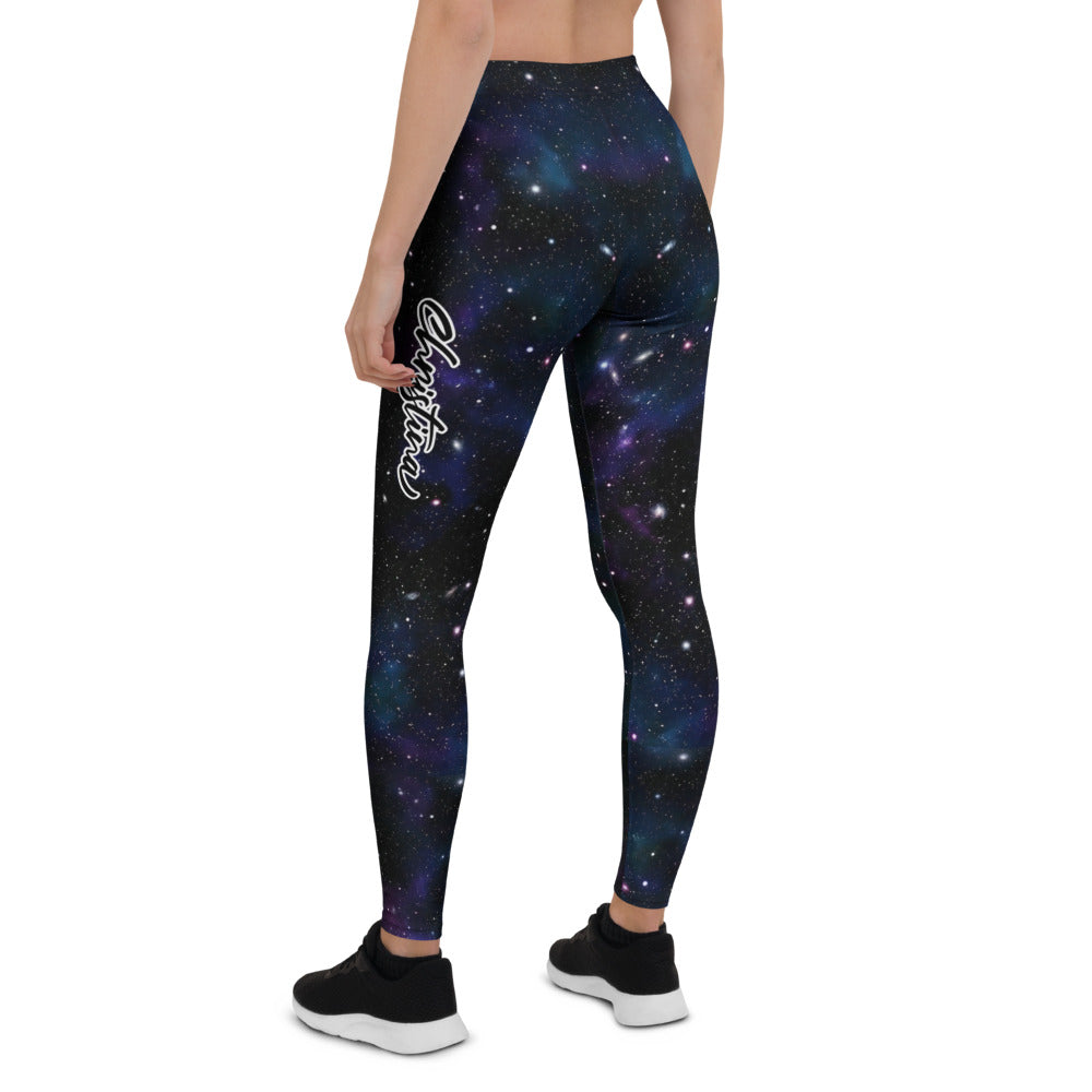 Personalisierte Damen Sportleggings Galaxy Design Schwarz Lila Fitness Leggings Weltraum Print S329