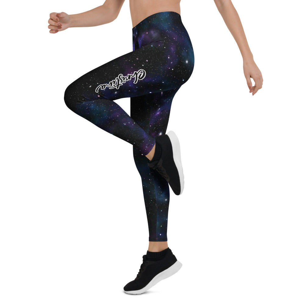 Personalisierte Damen Sportleggings Galaxy Design Schwarz Lila Fitness Leggings Weltraum Print S329
