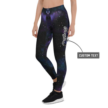 Personalisierte Damen Sportleggings Galaxy Design Schwarz Lila Fitness Leggings Weltraum Print S329 - XL