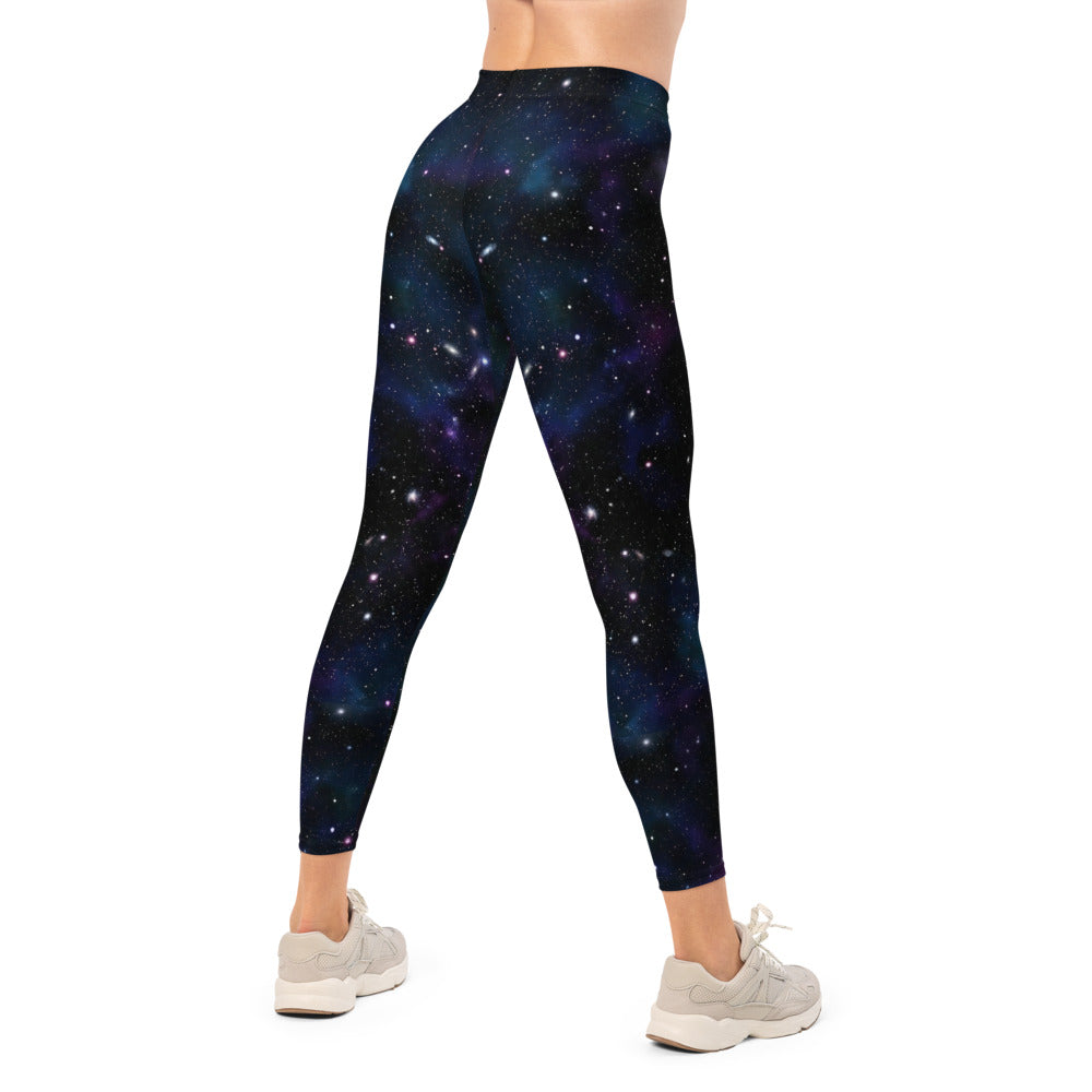 Personalisierte Damen Sportleggings Galaxy Design Schwarz Lila Fitness Leggings Weltraum Print S329