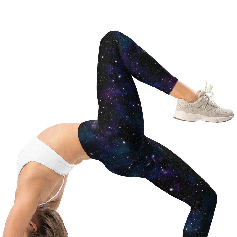 Personalisierte Damen Sportleggings Galaxy Design Schwarz Lila Fitness Leggings Weltraum Print S329
