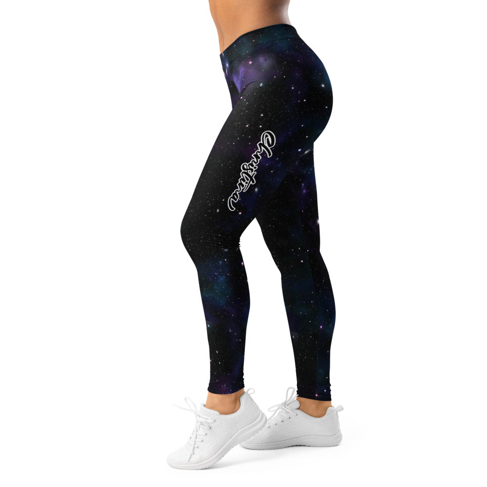 Personalisierte Damen Sportleggings Galaxy Design Schwarz Lila Fitness Leggings Weltraum Print S329