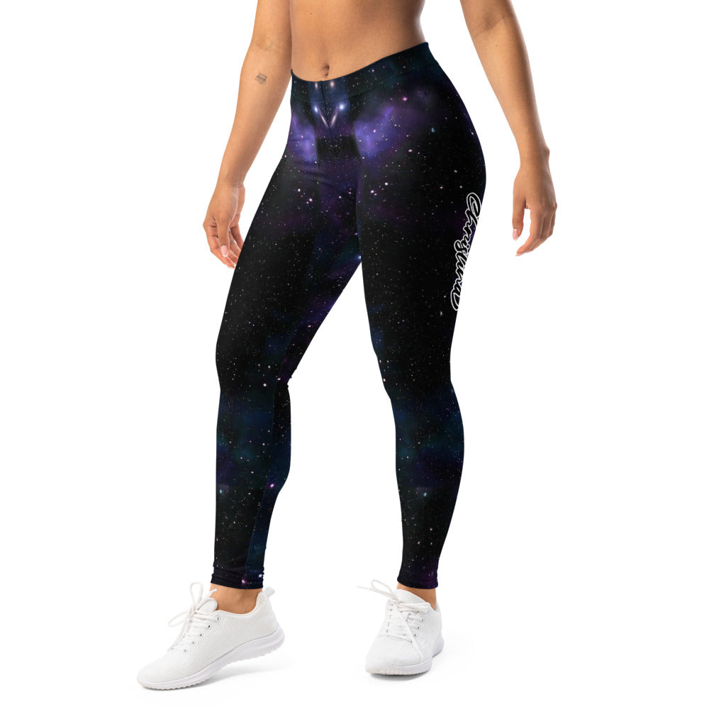 Personalisierte Damen Sportleggings Galaxy Design Schwarz Lila Fitness Leggings Weltraum Print S329