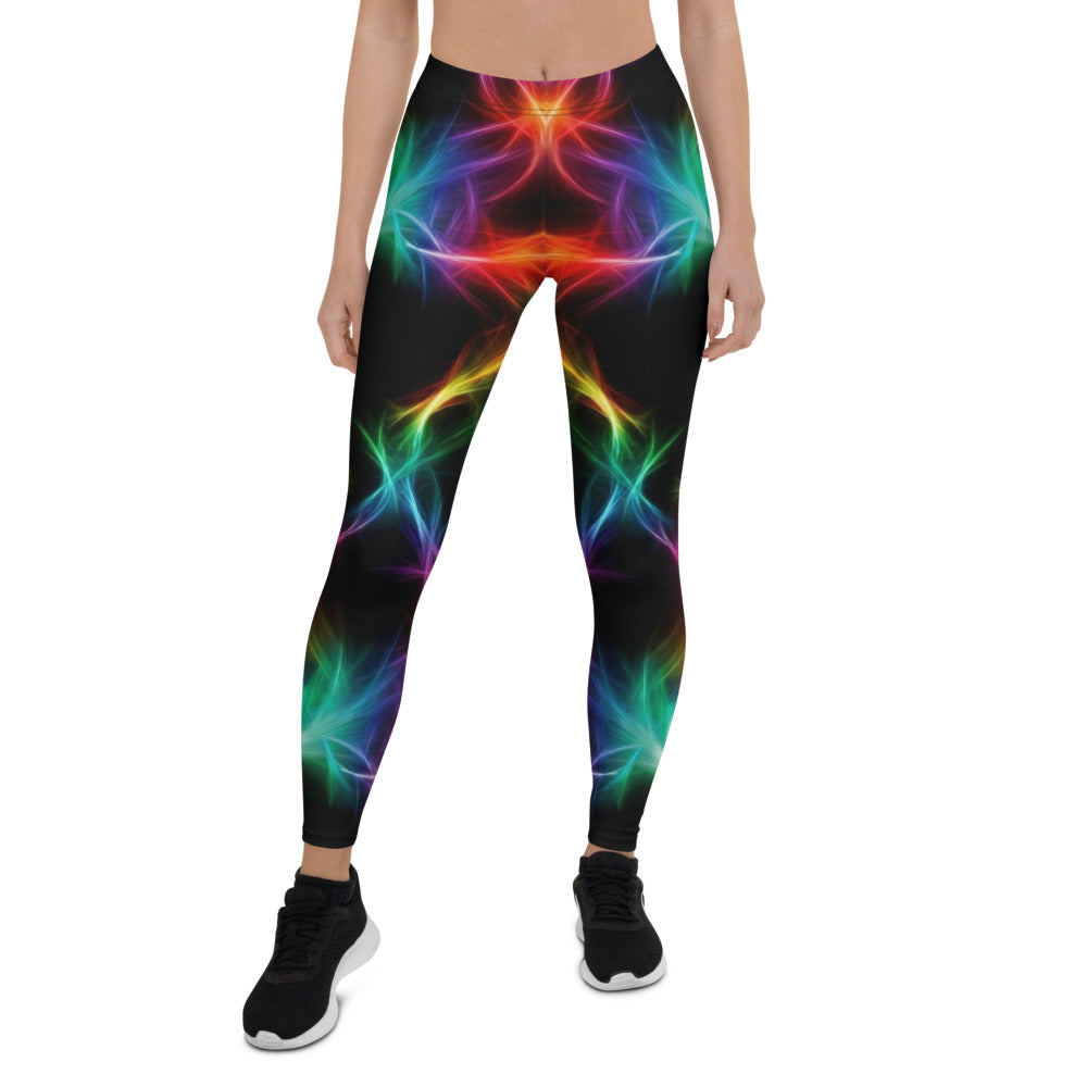 Personalisierte Sportleggings Damen Abstraktes Neon Design Bunt Fitness Yoga Leggings Schwarz H193