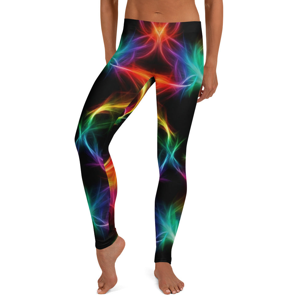 Personalisierte Sportleggings Damen Abstraktes Neon Design Bunt Fitness Yoga Leggings Schwarz H193