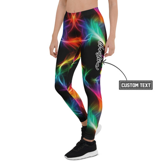 Personalisierte Sportleggings Damen Abstraktes Neon Design Bunt Fitness Yoga Leggings Schwarz H193 - XL