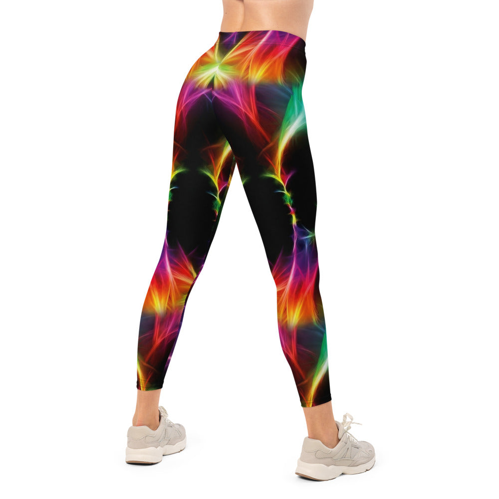 Personalisierte Sportleggings Damen Abstraktes Neon Design Bunt Fitness Yoga Leggings Schwarz H193