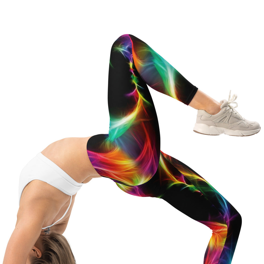 Personalisierte Sportleggings Damen Abstraktes Neon Design Bunt Fitness Yoga Leggings Schwarz H193