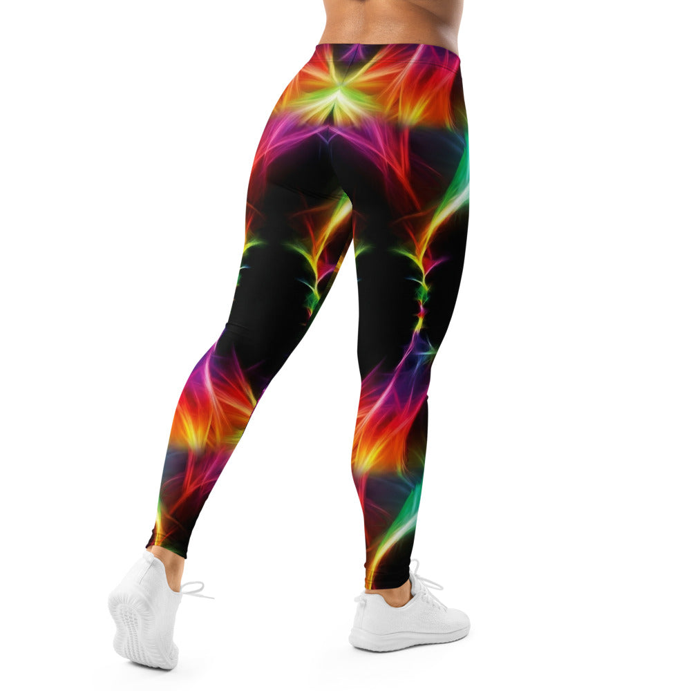 Personalisierte Sportleggings Damen Abstraktes Neon Design Bunt Fitness Yoga Leggings Schwarz H193
