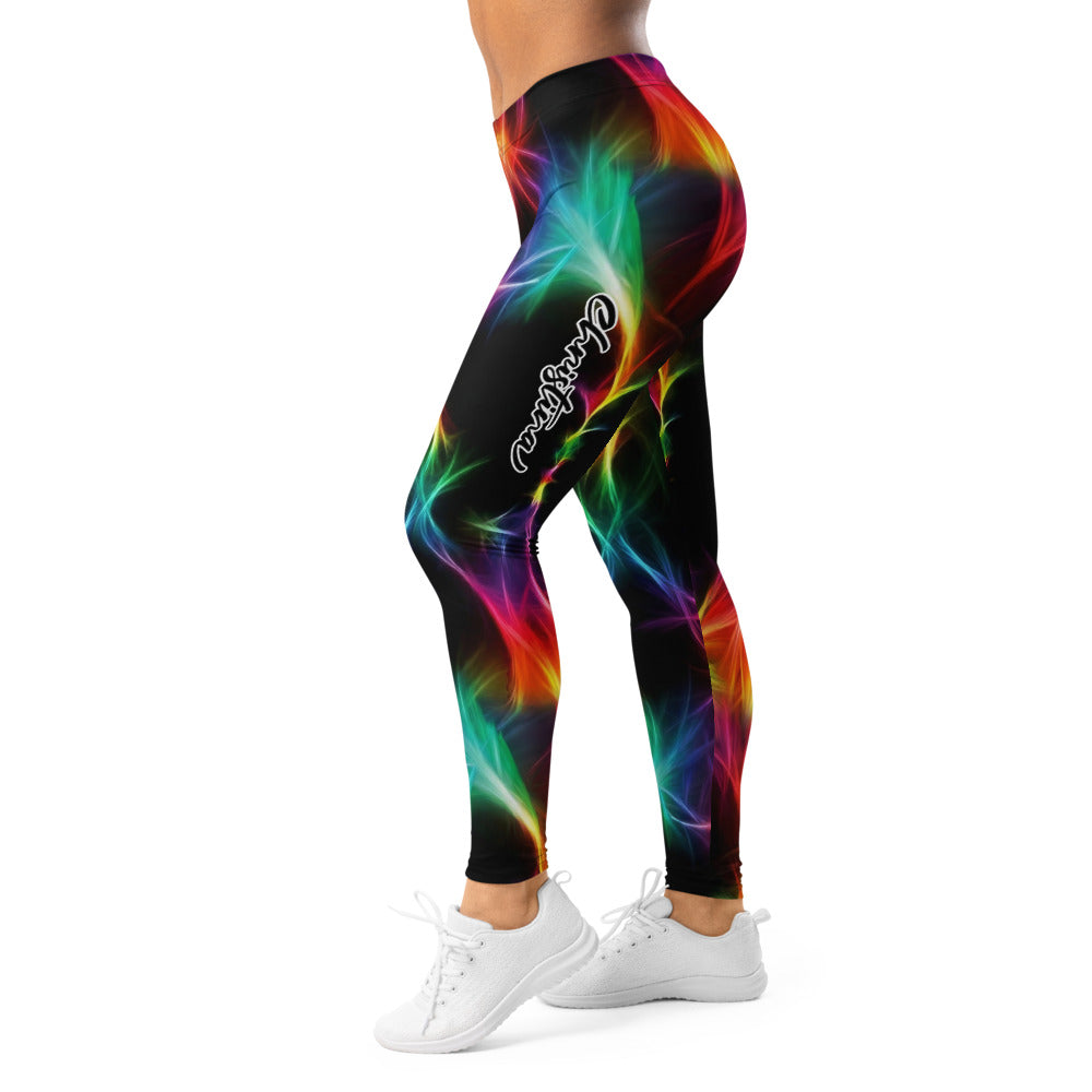 Personalisierte Sportleggings Damen Abstraktes Neon Design Bunt Fitness Yoga Leggings Schwarz H193