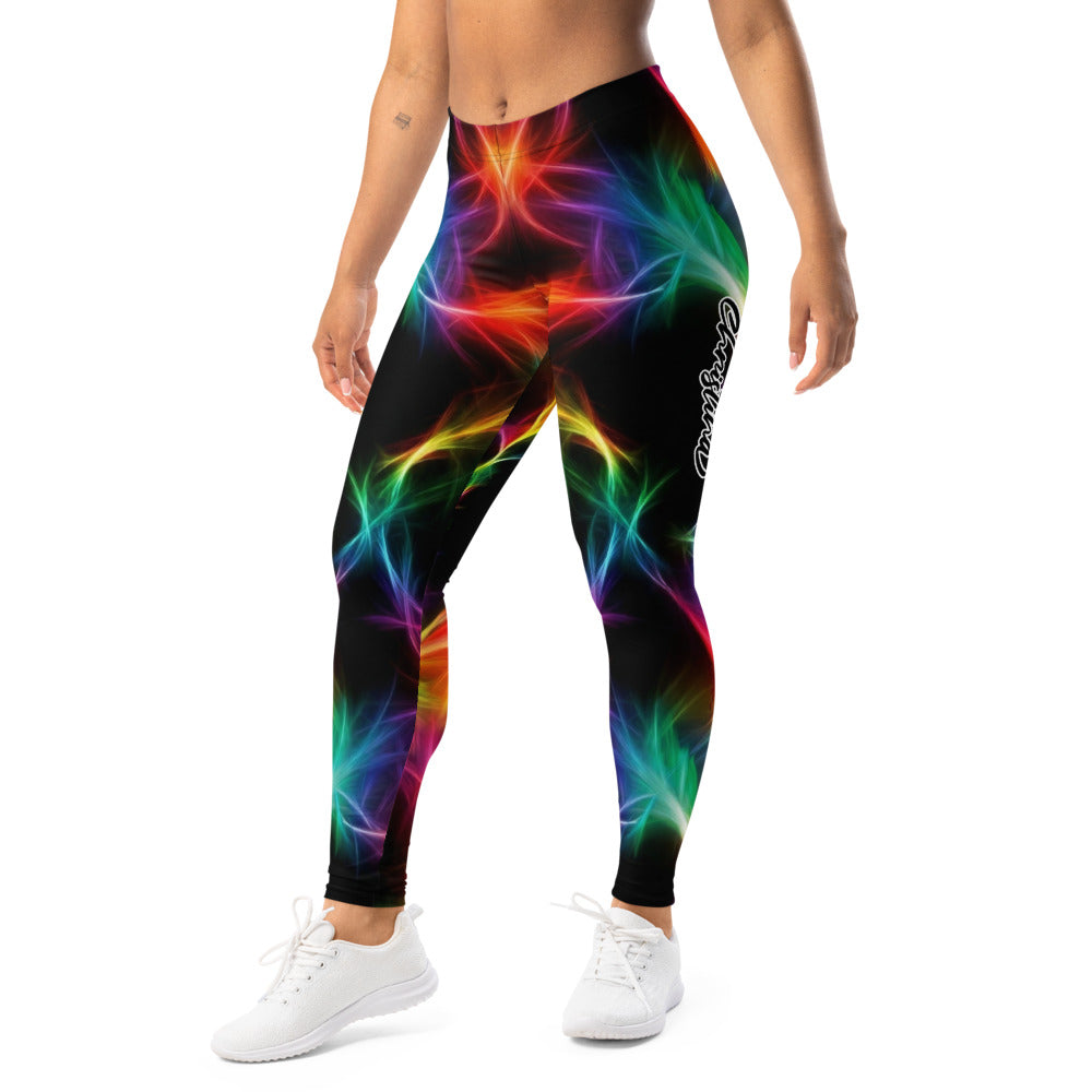 Personalisierte Sportleggings Damen Abstraktes Neon Design Bunt Fitness Yoga Leggings Schwarz H193