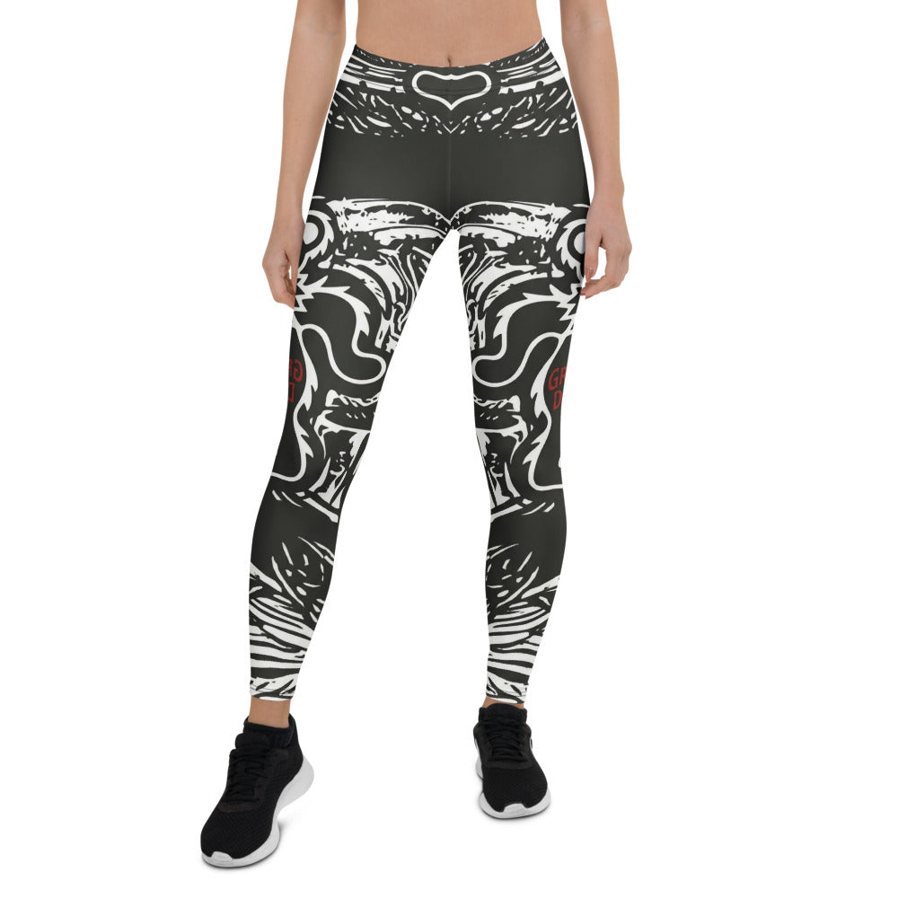 Personalisierte Damen Sportleggings Schwarz Weiß Rot Grateful Dead Print Fitness Yoga Leggings X150