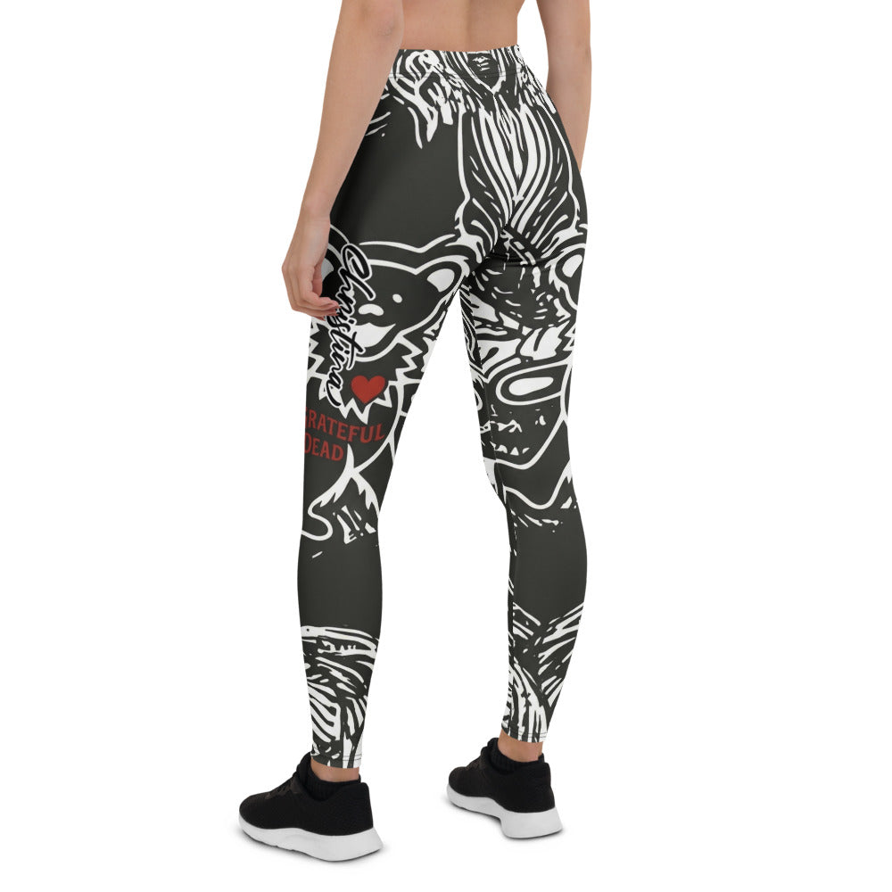 Personalisierte Damen Sportleggings Schwarz Weiß Rot Grateful Dead Print Fitness Yoga Leggings X150