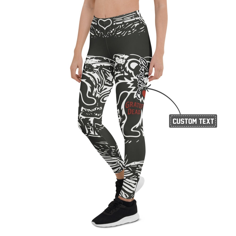 Personalisierte Damen Sportleggings Schwarz Weiß Rot Grateful Dead Print Fitness Yoga Leggings X150 - XL