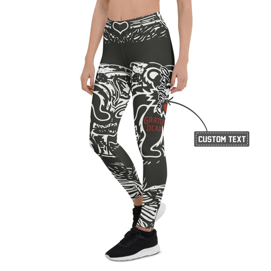 Personalisierte Damen Sportleggings Schwarz Weiß Rot Grateful Dead Print Fitness Yoga Leggings X150 - XL