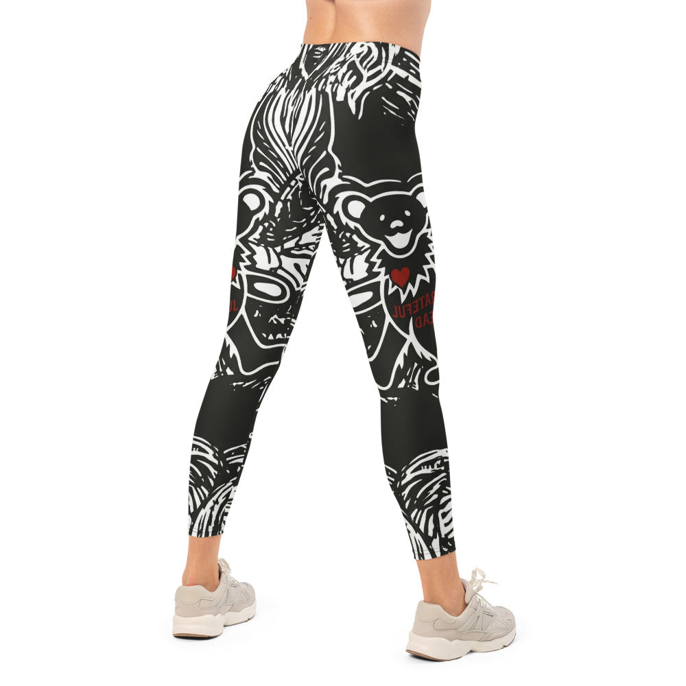 Personalisierte Damen Sportleggings Schwarz Weiß Rot Grateful Dead Print Fitness Yoga Leggings X150
