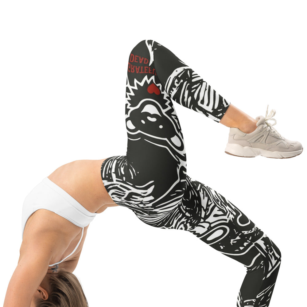 Personalisierte Damen Sportleggings Schwarz Weiß Rot Grateful Dead Print Fitness Yoga Leggings X150
