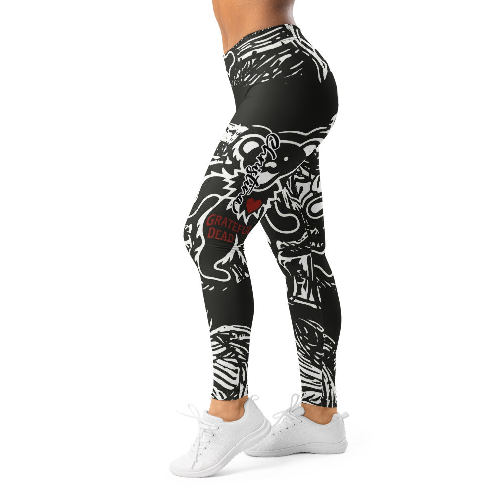 Personalisierte Damen Sportleggings Schwarz Weiß Rot Grateful Dead Print Fitness Yoga Leggings X150