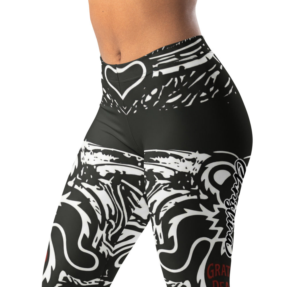 Personalisierte Damen Sportleggings Schwarz Weiß Rot Grateful Dead Print Fitness Yoga Leggings X150