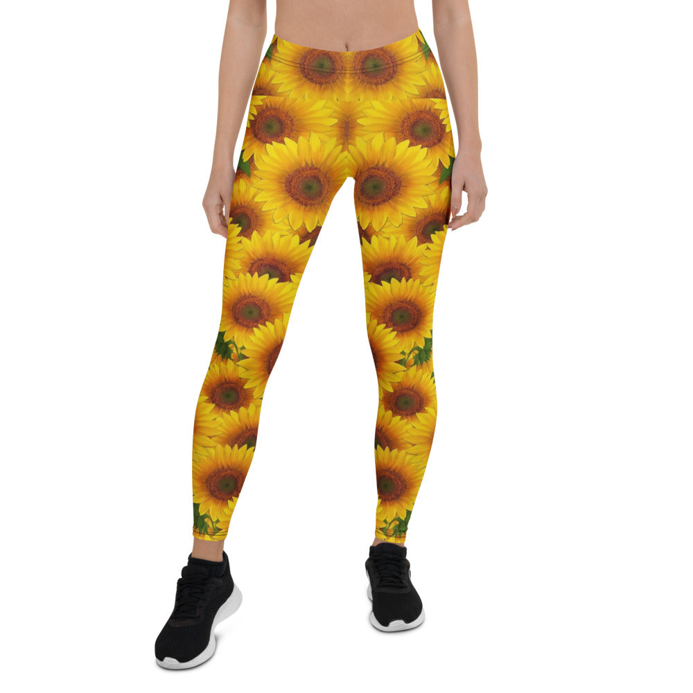 Personalisierte Damen Sportleggings Sonnenblumen Muster Gelb Fitness Leggings Blumenmuster F927