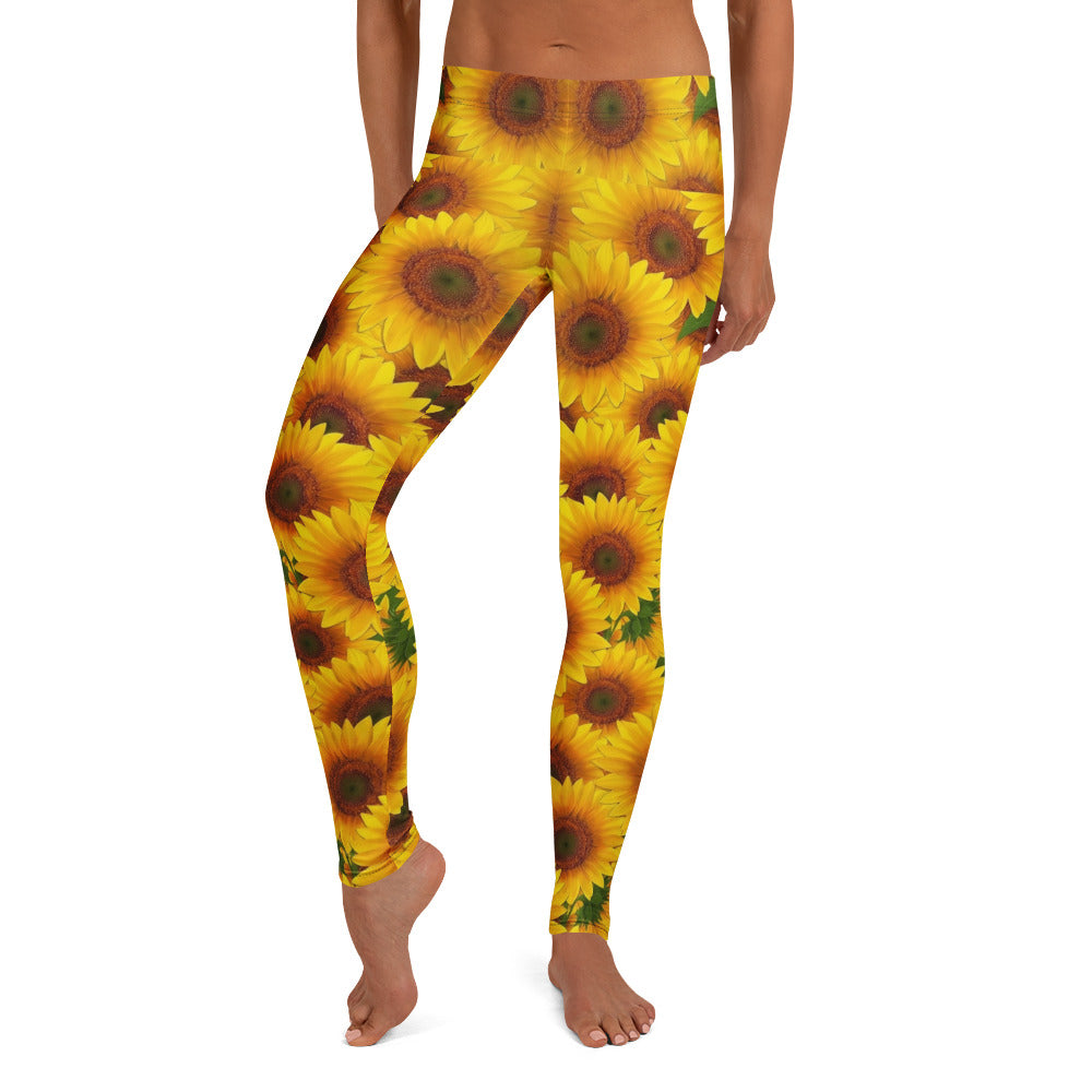 Personalisierte Damen Sportleggings Sonnenblumen Muster Gelb Fitness Leggings Blumenmuster F927