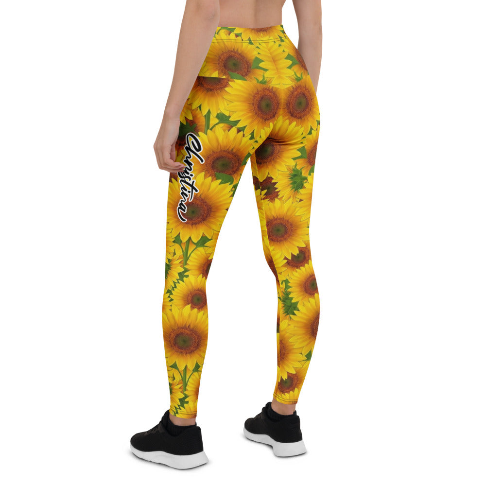 Personalisierte Damen Sportleggings Sonnenblumen Muster Gelb Fitness Leggings Blumenmuster F927