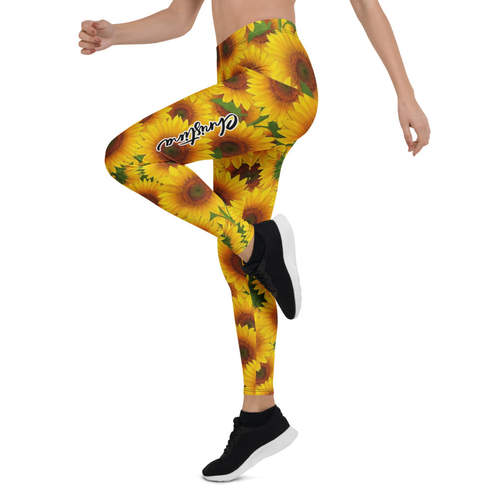 Personalisierte Damen Sportleggings Sonnenblumen Muster Gelb Fitness Leggings Blumenmuster F927