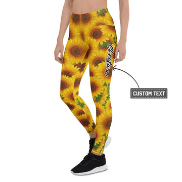 Personalisierte Damen Sportleggings Sonnenblumen Muster Gelb Fitness Leggings Blumenmuster F927 - XL