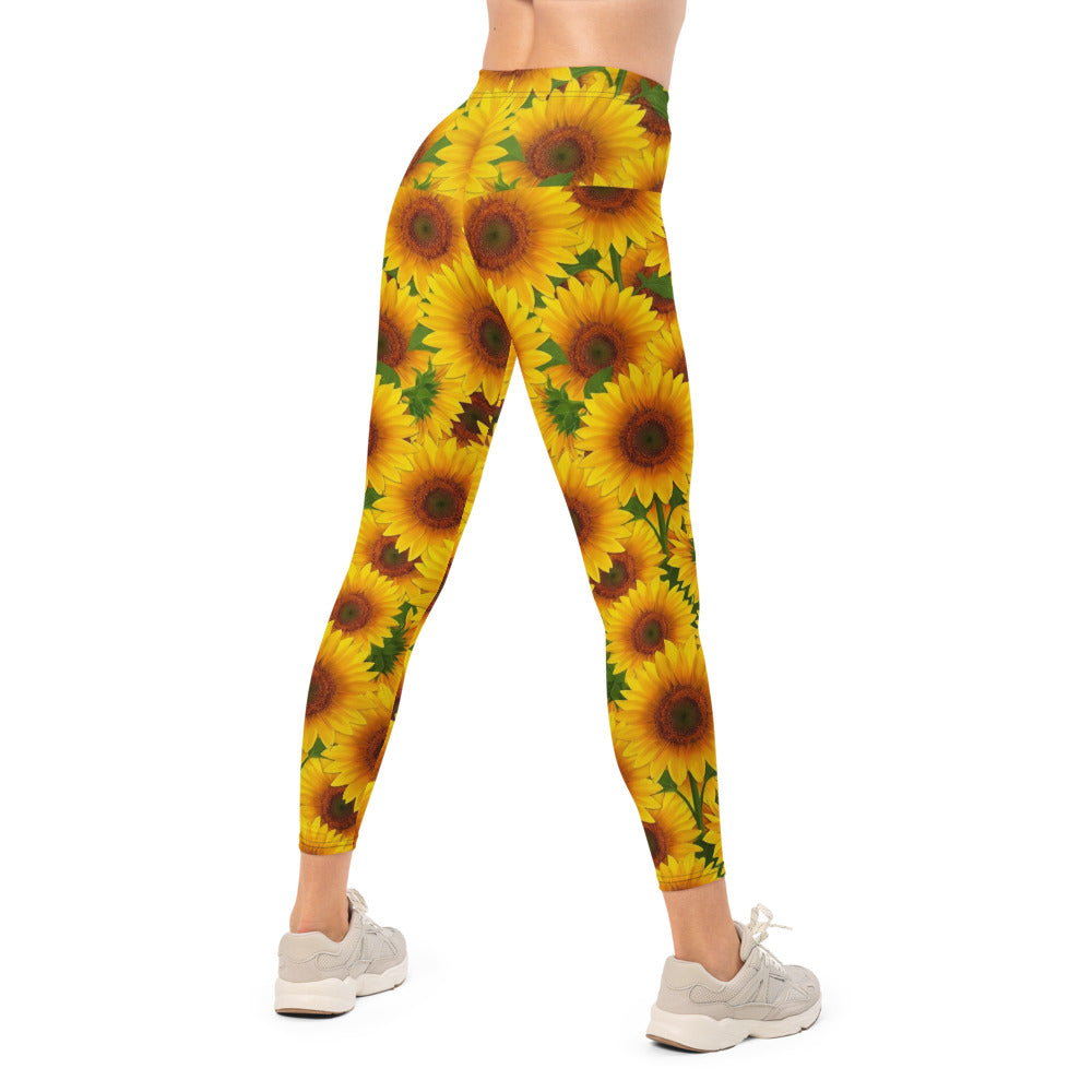 Personalisierte Damen Sportleggings Sonnenblumen Muster Gelb Fitness Leggings Blumenmuster F927