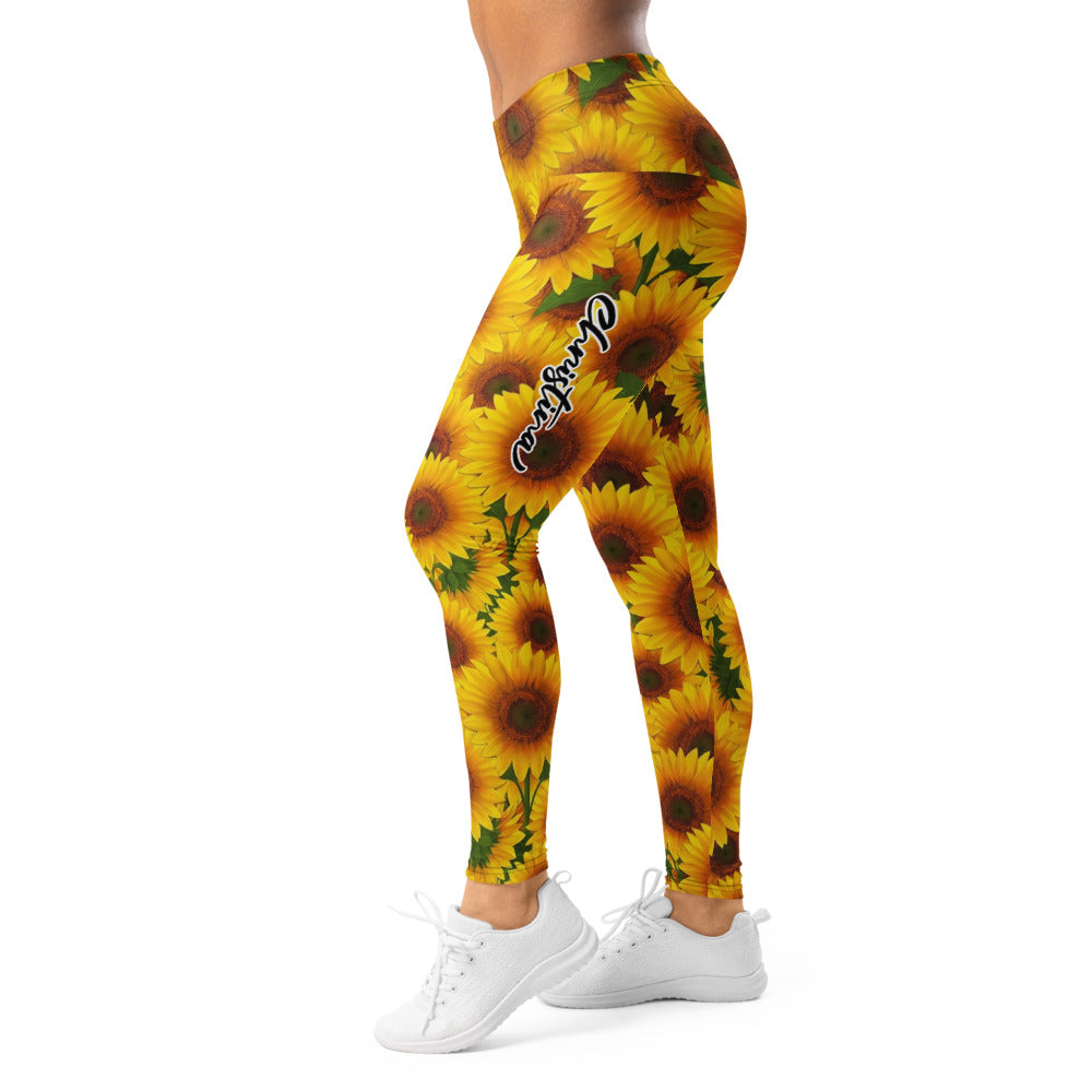 Personalisierte Damen Sportleggings Sonnenblumen Muster Gelb Fitness Leggings Blumenmuster F927