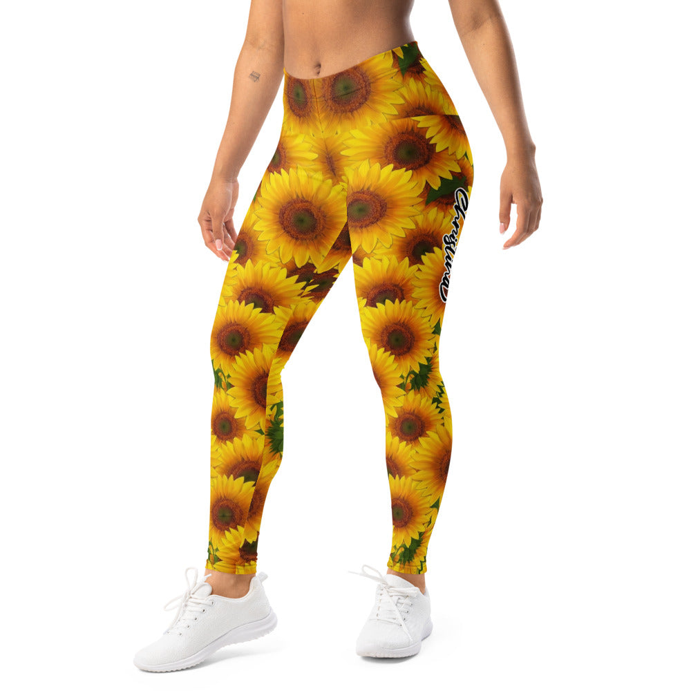 Personalisierte Damen Sportleggings Sonnenblumen Muster Gelb Fitness Leggings Blumenmuster F927