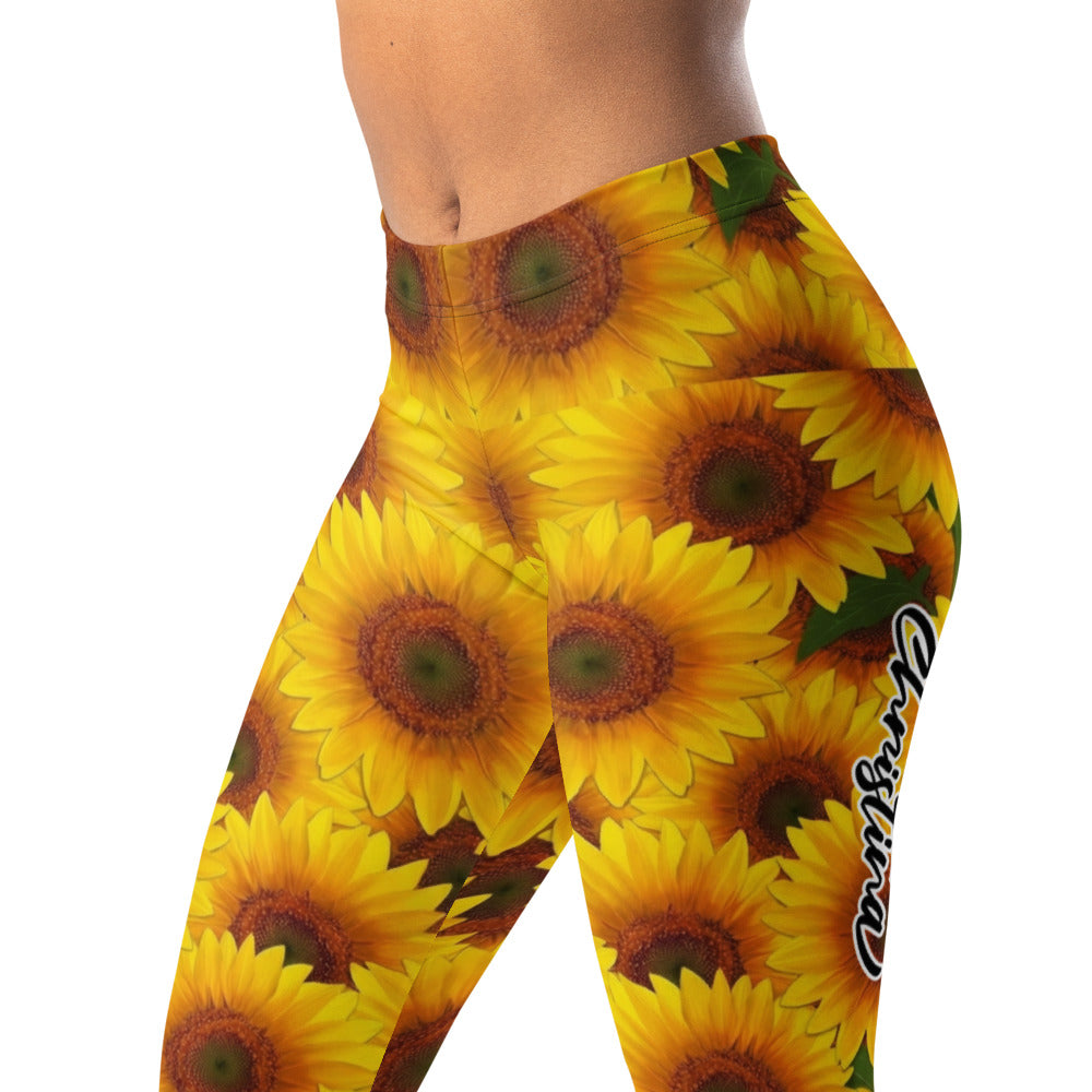 Personalisierte Damen Sportleggings Sonnenblumen Muster Gelb Fitness Leggings Blumenmuster F927